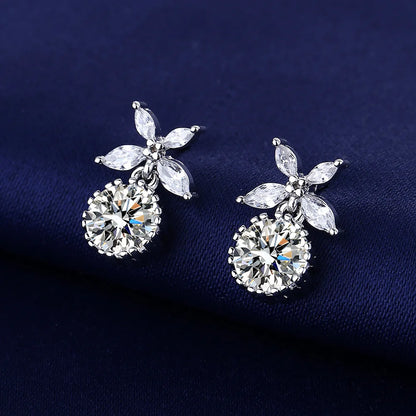 Sterling Silver CZ Crystal Plant Stud Earrings for Women and Teens