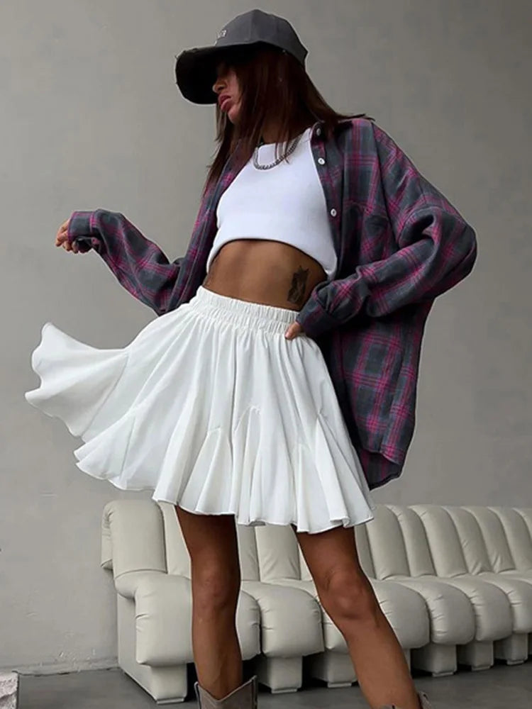 Summer White High Waist Mini Skirt Ruffle For Women
