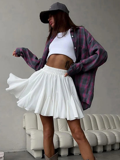 Summer White High Waist Mini Skirt Ruffle For Women