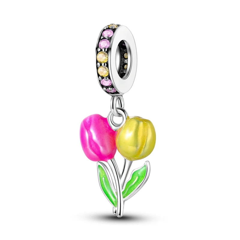 Silver Plated Travel Sunflower Lucky Charms Dangle Pendant Fit Original Pandora Bracelet DIY KTC725