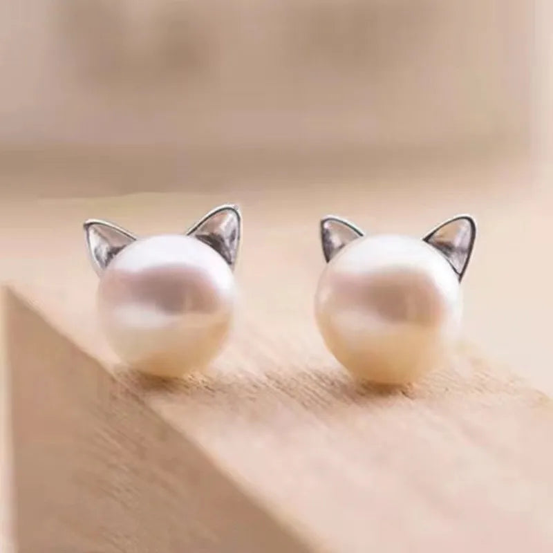 Chic Korean Cat Pearl Earrings Versatile Travel Accessories