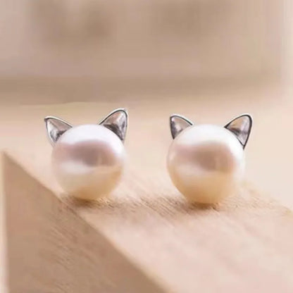 Chic Korean Cat Pearl Earrings Versatile Travel Accessories
