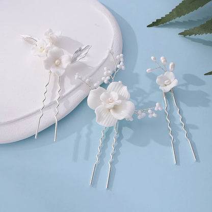 Elegant Bride U-Shaped Hair Sticks - Top-Rated Porcelain Flower Hairpins for Stunning Wedding Looks GE-12