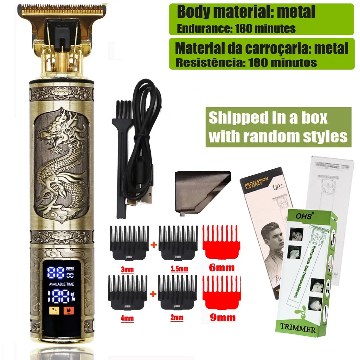 OHS Rechargeable Vintage T9 Cordless Hair Clipper Trimmer OHS SL2 Dragon