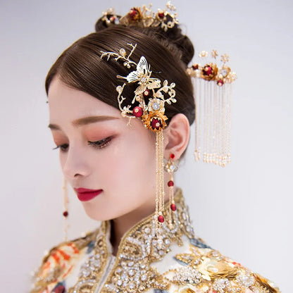 Elegant Women's Hanfu Hair Combs Set for Traditional Chinese Weddings - Bridal Headdress and Jewelry Pins