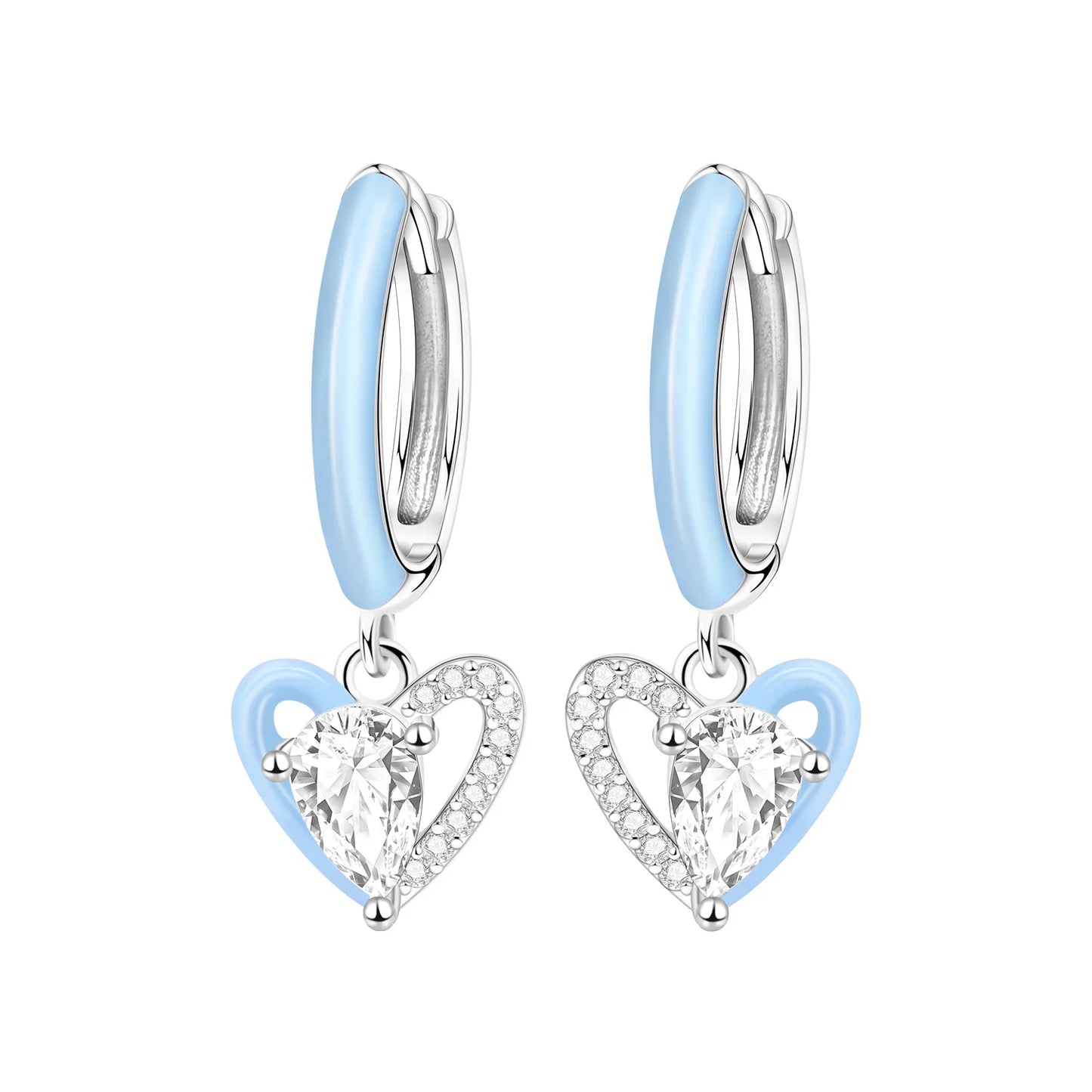 Sterling Silver Heart Zircon Hoop Earrings for Women