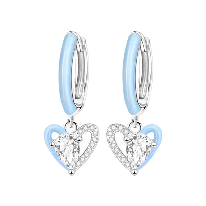 Sterling Silver Heart Zircon Hoop Earrings for Women