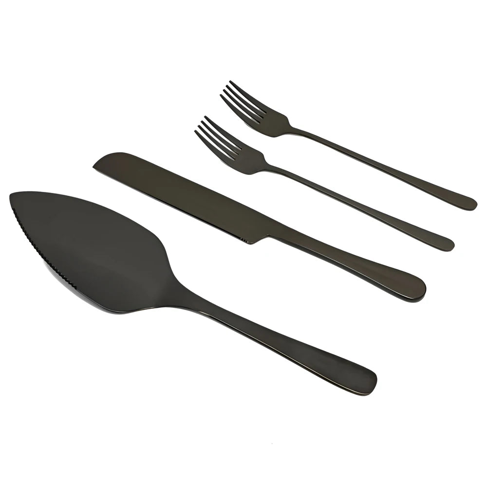 Elegant Personalized Wedding Cake Cutting Set with Engraved Knife and Forks