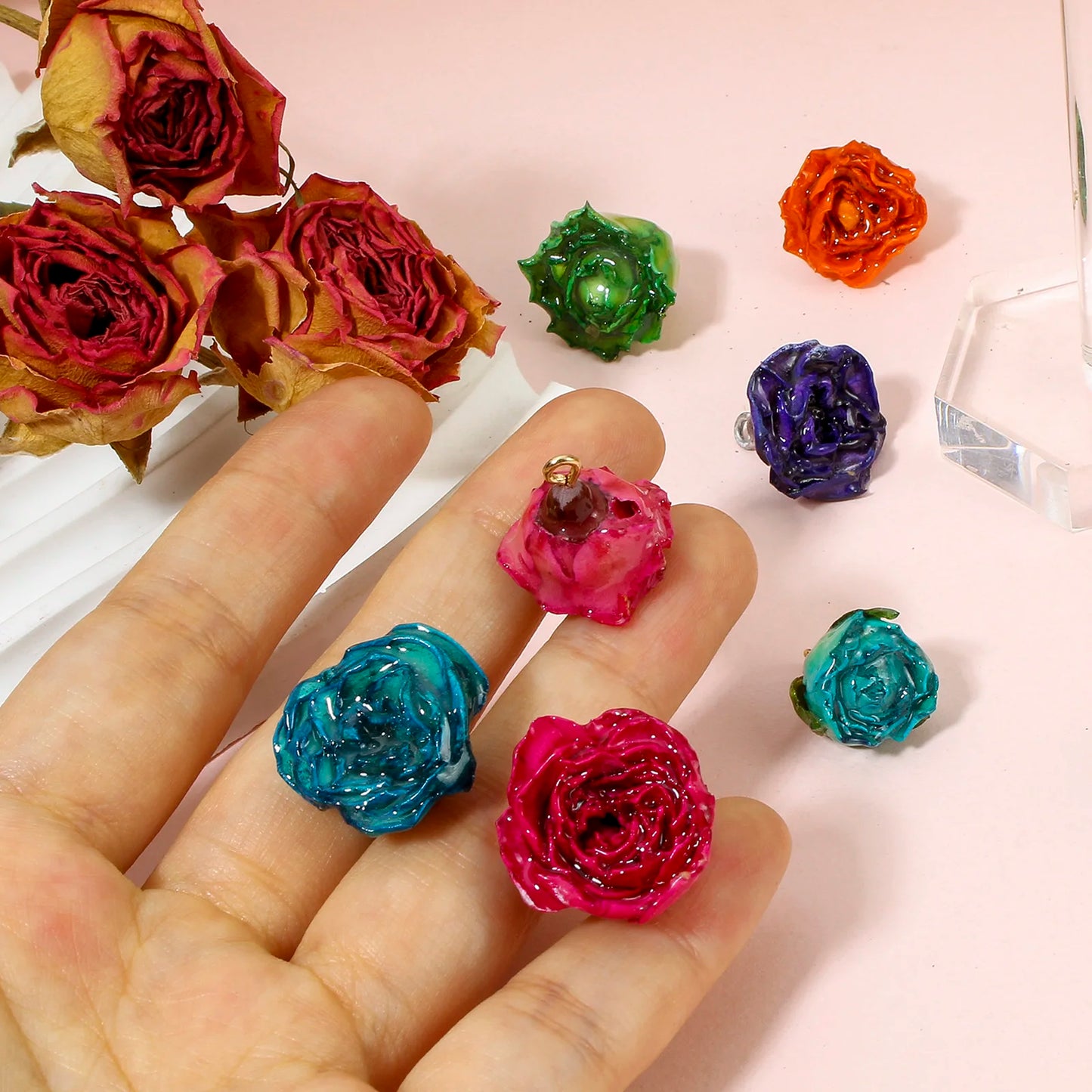 Handmade Multicolor 3D Resin Flower Charms for DIY Jewelry Earrings 2x16mm