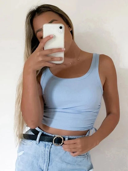 Ruched Tie Up Sleeveless Crop Top Women Summer Knit