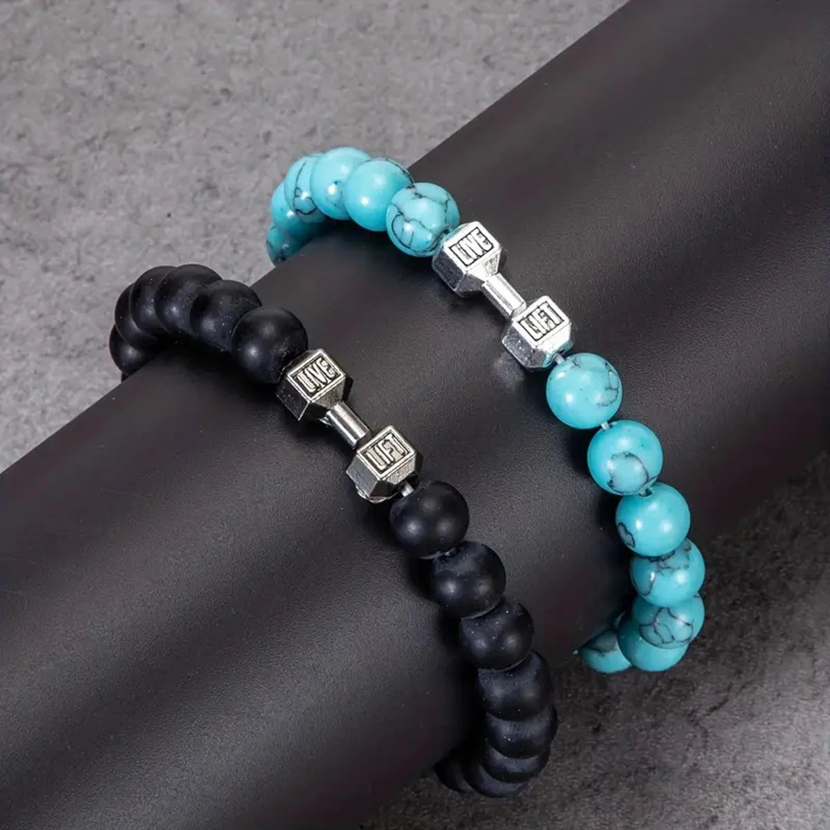 Men's Fashion Dumbbell Charm Stone Bracelets Set - 4 Unique Styles