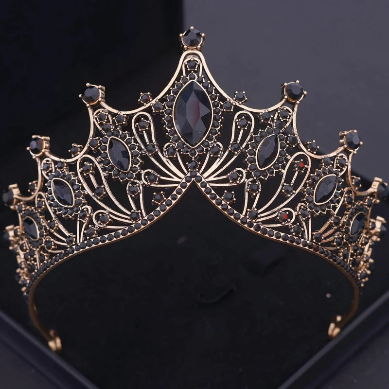 Crystal Crown Bridal Jewelry Set - 3Pcs Rhinestone Necklace & Earring Accessories Black 1