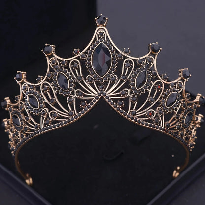Crystal Crown Bridal Jewelry Set - 3Pcs Rhinestone Necklace & Earring Accessories Black 1