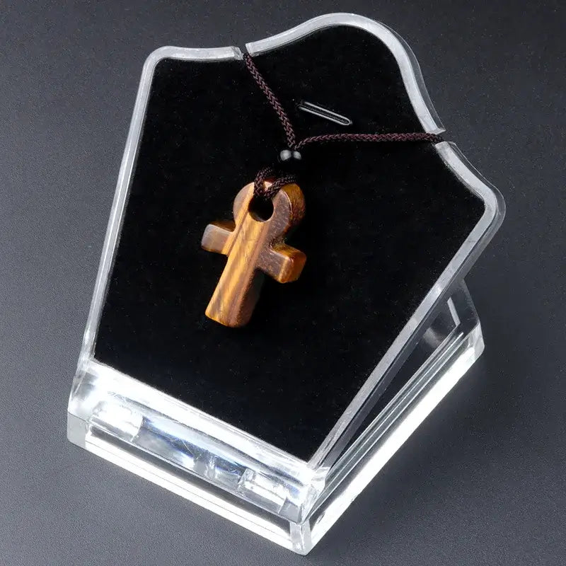 Ancient Egyptian Ankh Cross Agate Amulet Necklace Tiger Eye Stone