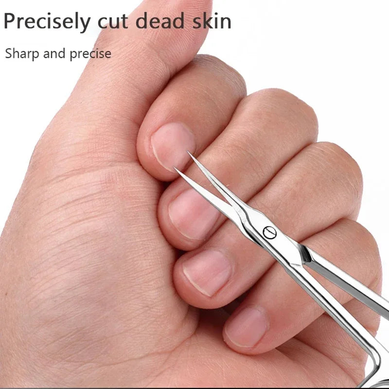 Stainless Steel Curved Tip Thin Blade Cuticle Scissors Nail Clippers Trimmer