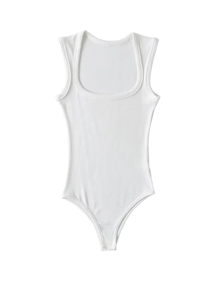 Ladies Slim Square Collar Retro Bodysuit Jumpsuit Backless