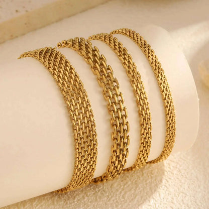 Gold Plated Italian Mesh Link Chain Bracelet for Women - Non Tarnish Stainless Steel Jewelry Gift