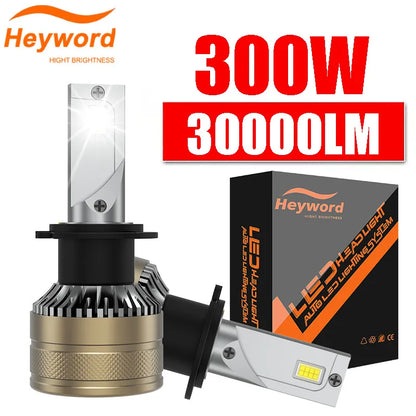 Heyword High Power 300W 30000LM Universal Car LED Headlight Bulbs H4 H7 H1 H8 H9 H11 9005 HB3 9006 HB4 9012 HIR2 Fog Lamp 6000K Bright White Light