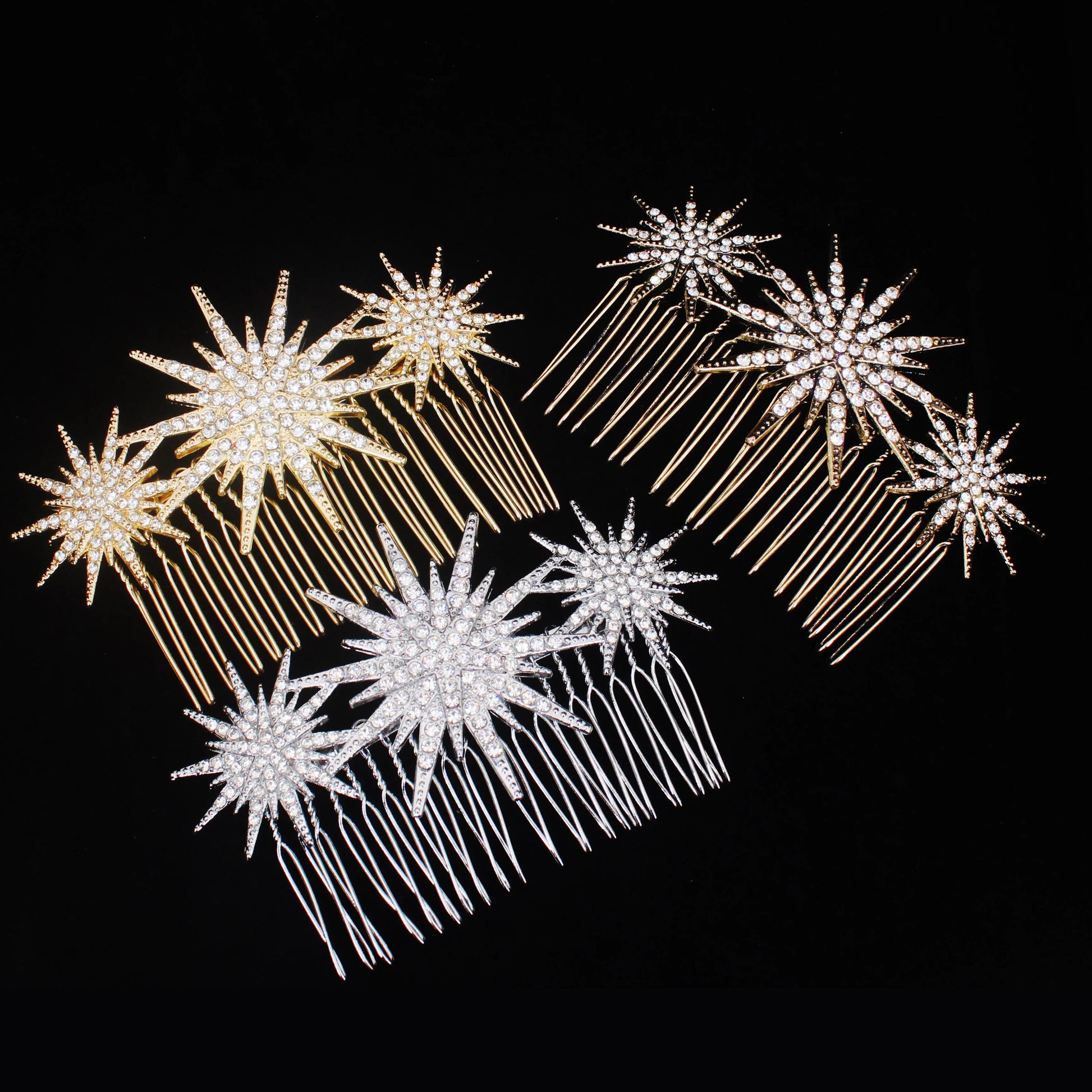 Bridal Bliss Crystal Star Hair Combs - Elegant Rhinestone Clips for Brides & Bridesmaids