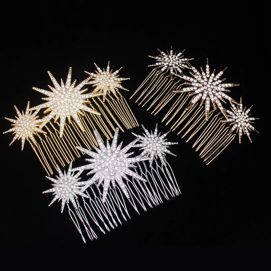 Bridal Bliss Crystal Star Hair Combs - Elegant Rhinestone Clips for Brides & Bridesmaids