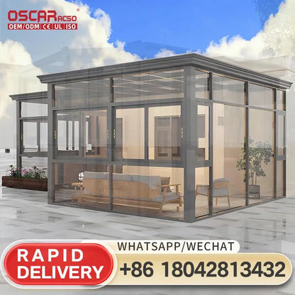Oscaracso Spacious Four Season Tempered Glass Patio Enclosure With Powder Coated Aluminum Frame For Backyard Sunroom