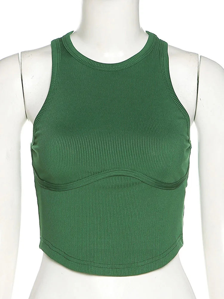 Ribbed Body Shaping Tank Top Women Sleeveless O Neck
