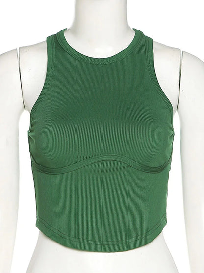 Ribbed Body Shaping Tank Top Women Sleeveless O Neck