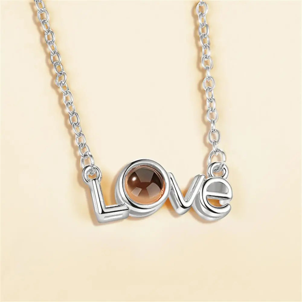 100 Languages I Love You Projection Pendant Necklace for Women silver-6