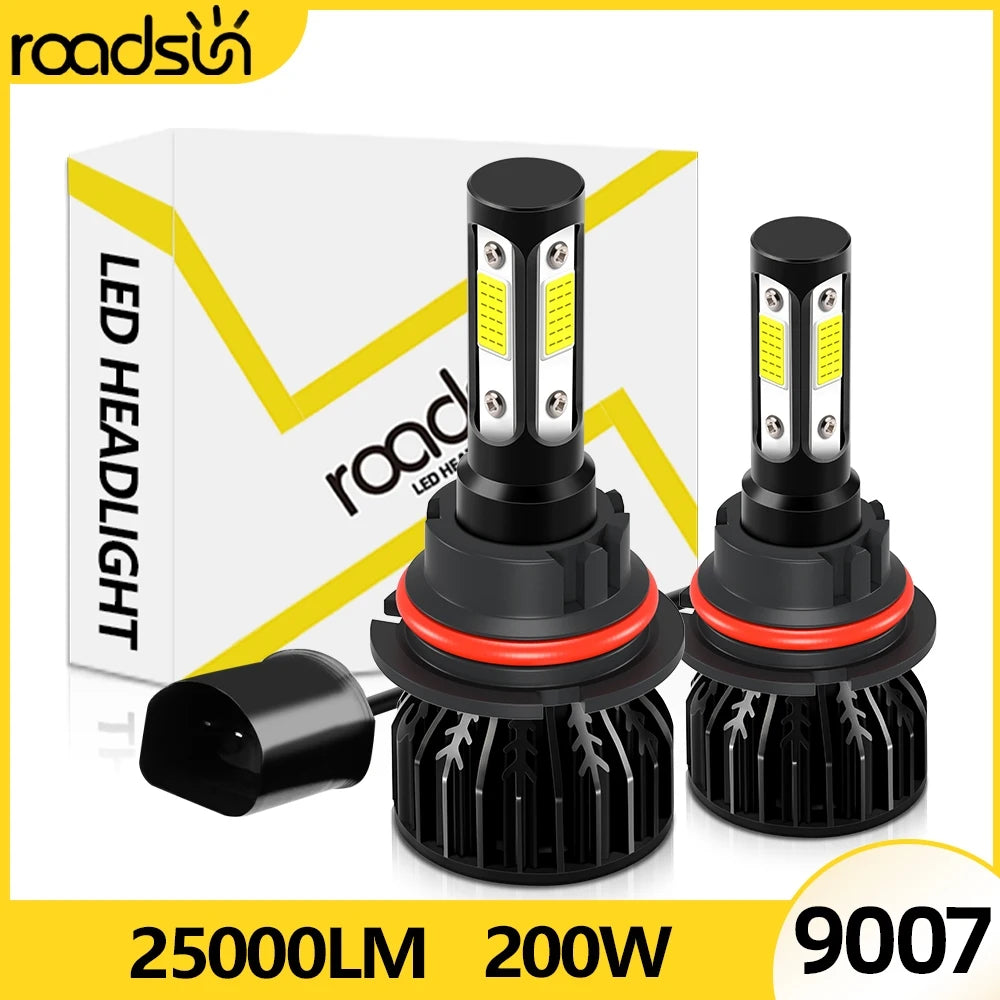 Ultra-Bright 9007 LED Car Headlight Bulbs 25000LM 200W Hi/Lo Beam for Enhanced Night Visibility