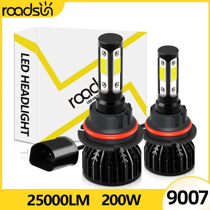 Ultra-Bright 9007 LED Car Headlight Bulbs 25000LM 200W Hi/Lo Beam for Enhanced Night Visibility