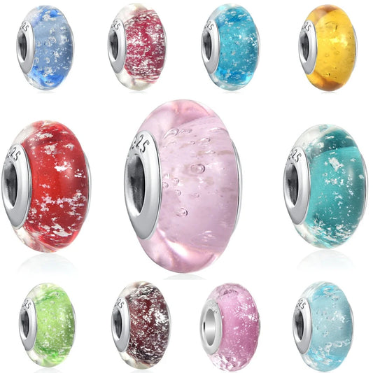 European 925 Sterling Silver Murano Glass Charm Bead in Pink Red Green and Blue for Women’s Bracelet and Necklace Jewelry