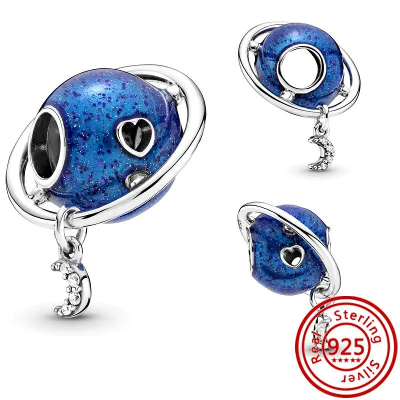 925 Silver Galaxy Charms Bracelet with Starry Sky Beads and Planetary Motifs