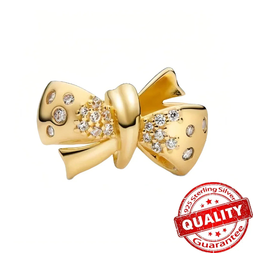 925 Sterling Silver Gold Heart and Maple Leaf Charms Sparkling Zircon Pendant for Women DIY Bracelet Fine Jewelry Gift