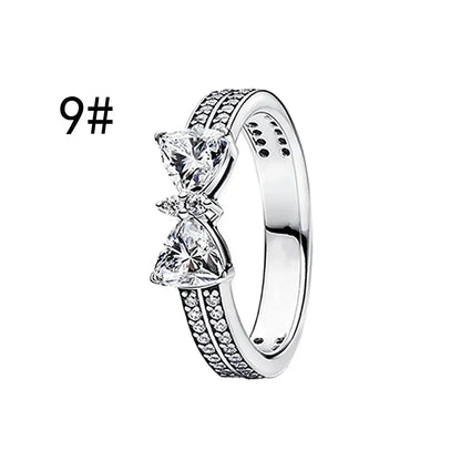 925 Sterling Silver Pink Bow Zircon Jewelry Set Necklace Earrings Bracelet DIY Gift for Women