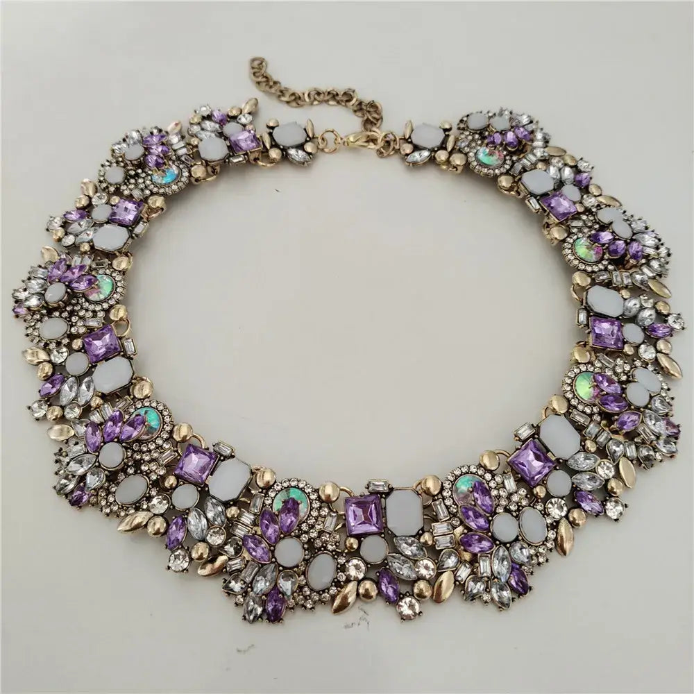 Indian Ethnic Crystal Rhinestone Necklace Earrings Set for Bridal 2024 Purple