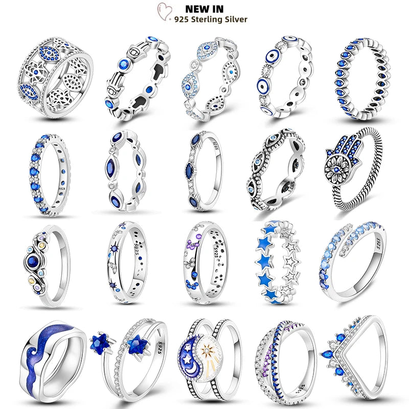 Blue Zircon Evil Eye Palm Star Moon Ring in 925 Sterling Silver for Women - Elegant Wedding Jewelry Gift LKTR304