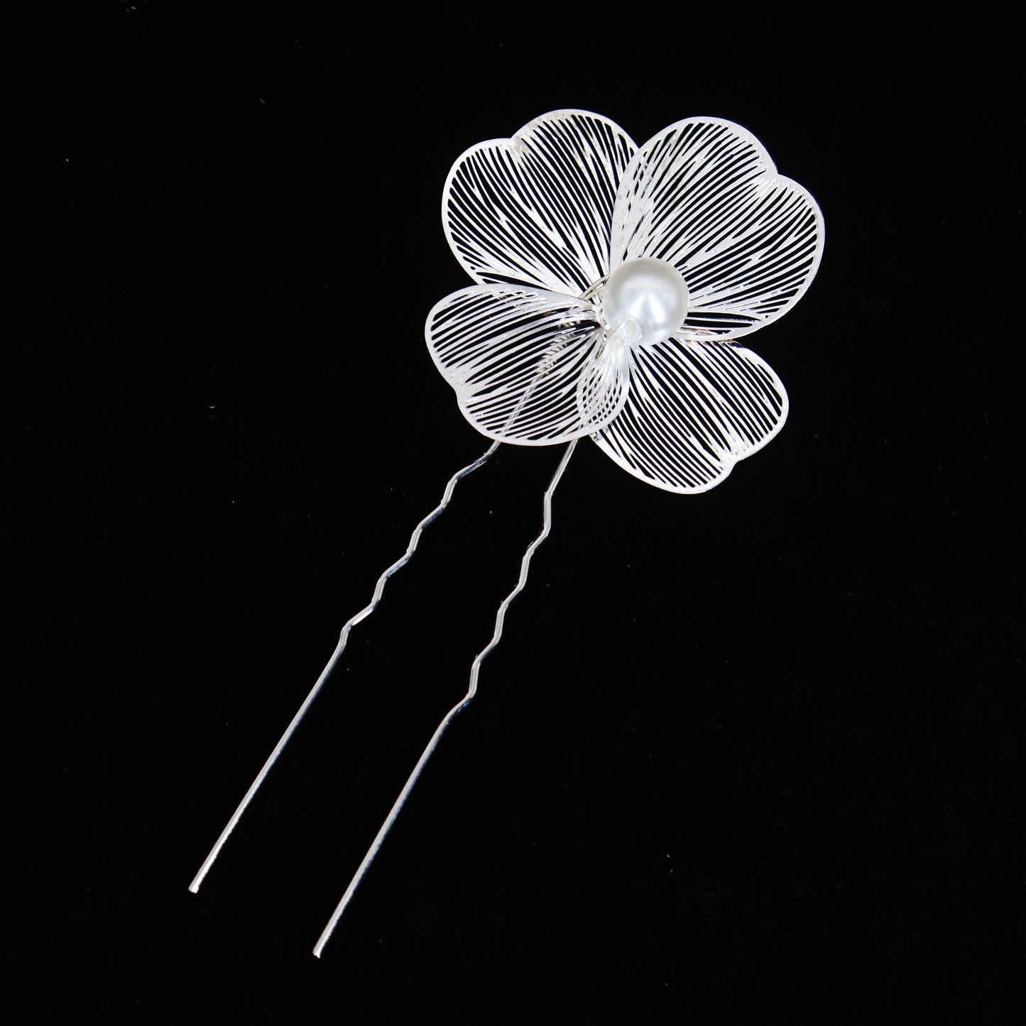 Bridal Bliss Flower Pearl Hair Comb Pins - 2PCS Wedding Accessories Pin Silver
