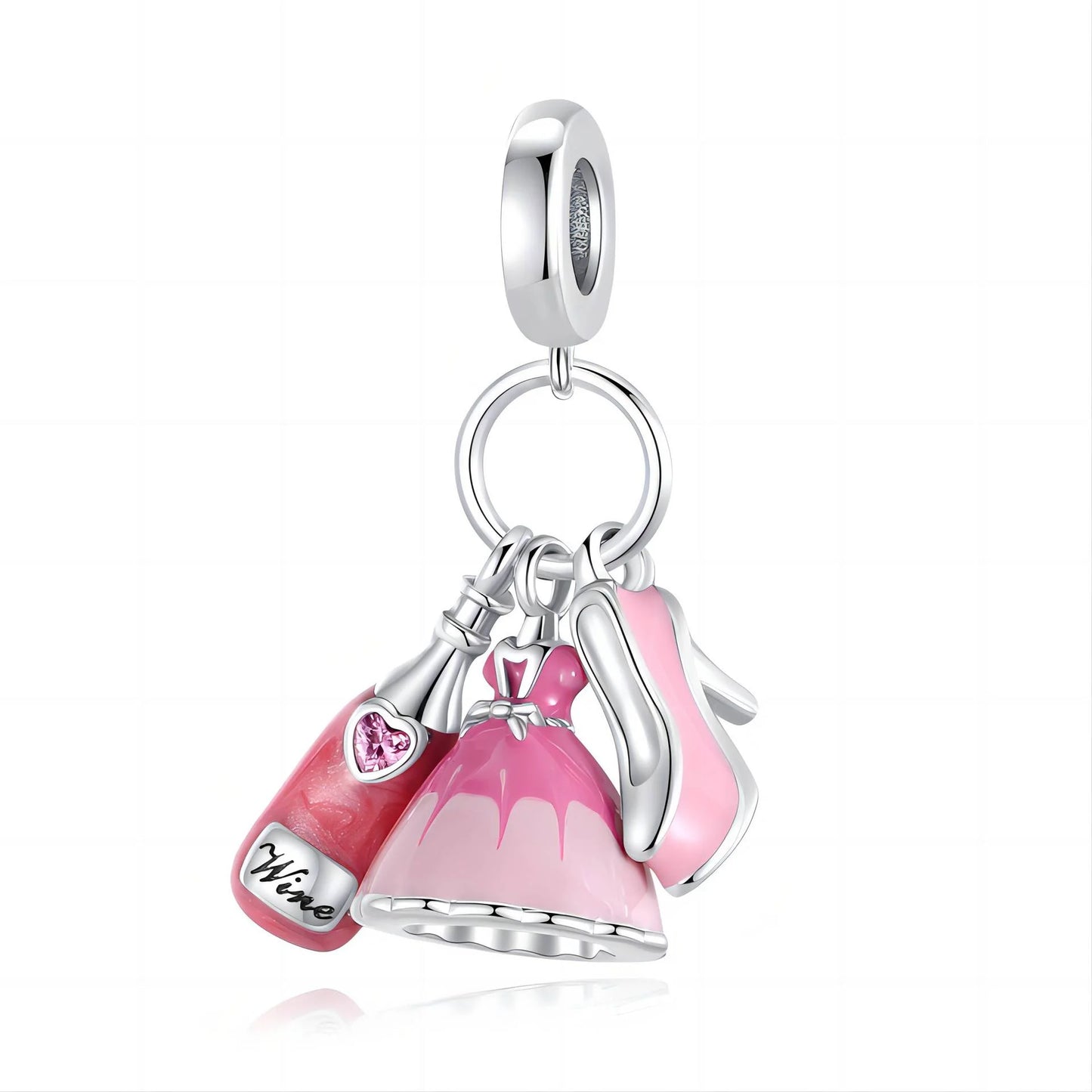 Romantic 925 Sterling Silver Lipstick Charm Pendant with Zircon for Womens Bracelets Necklaces DIY Jewelry Gift