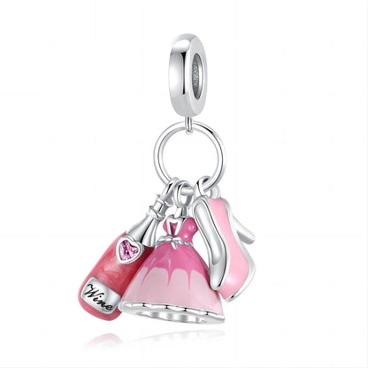 Romantic 925 Sterling Silver Lipstick Charm Pendant with Zircon for Womens Bracelets Necklaces DIY Jewelry Gift