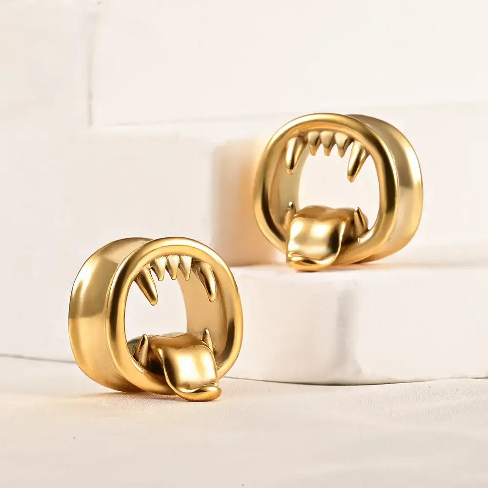 Vankula 2PCS 316L Stainless Steel Monster Tongue Ear Tunnels Body Jewelry gold CHINA