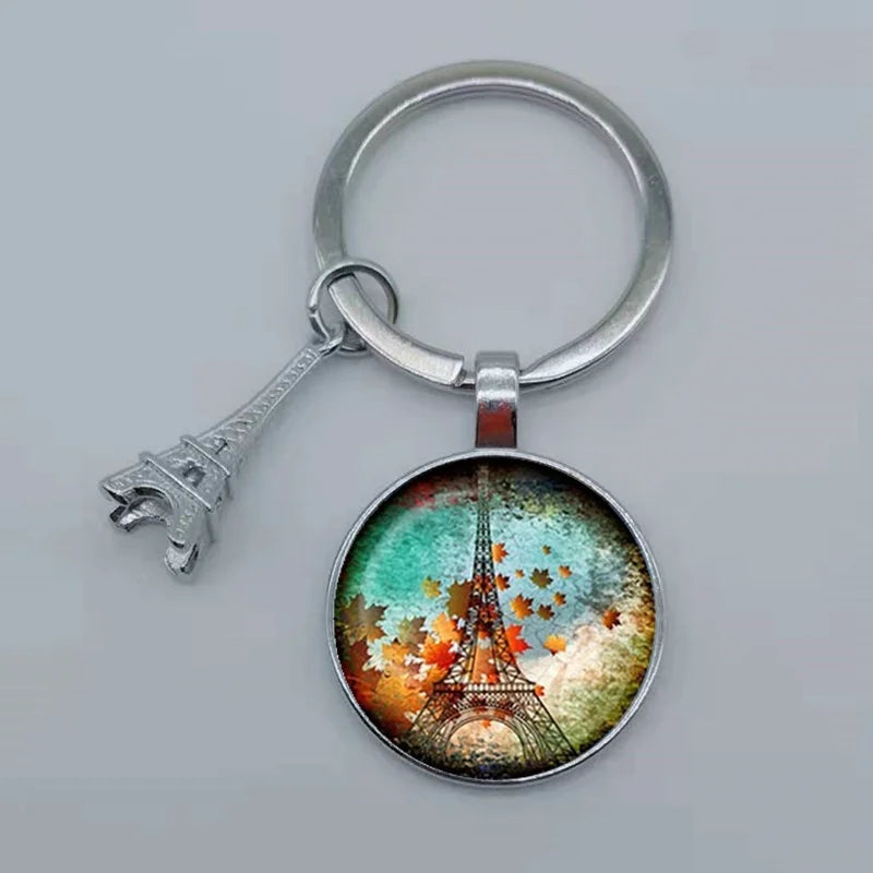 Paris Eiffel Tower Glass Pendant Keychain for Women with Artistic Design