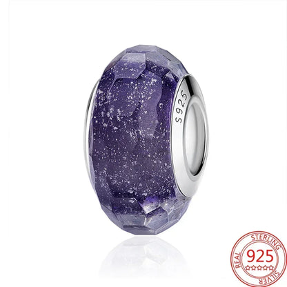 Sterling Silver Purple Murano Pansy Flower Dangle Charm for Women Bracelet and Necklace Jewelry Gift