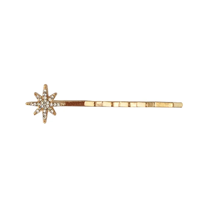 Starry Glam Hair Clip Set - Crystal Side Pins with Rhinestones Gold Star Standard