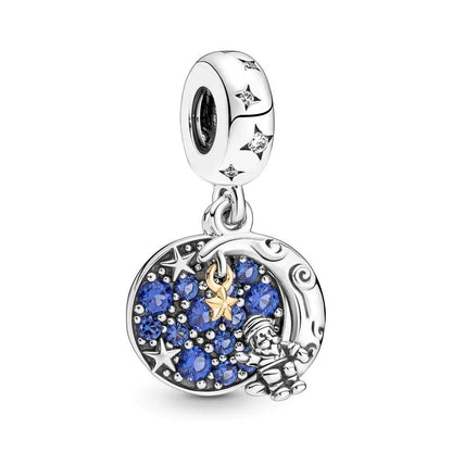 925 Sterling Silver Blue Star Gold Sun Pink Moon Zircon Beads Charms for DIY Jewelry Gifts