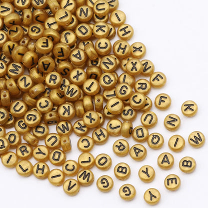 Gold Color Acrylic Spacer Beads with Black Letter Charms for Jewelry Making and DIY Crafts