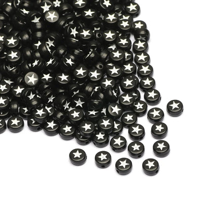 Chic Black Acrylic Beads with Gold Heart Design for Jewelry Crafting