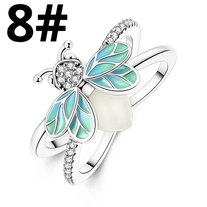 Authentic Luminous Firefly Bee Light Bulb Charm Ring Earrings 925 Sterling Silver DIY Jewelry Gift