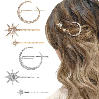 Starry Glam Hair Clip Set - Crystal Side Pins with Rhinestones