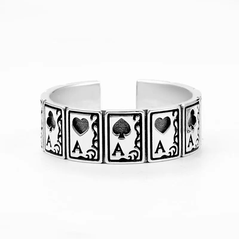 Vintage Punk Poker Card Zircon Ring for Men and Women