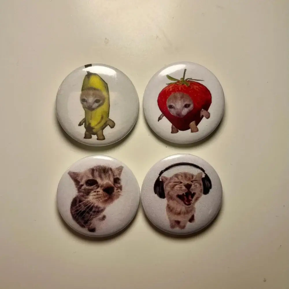 Strawberry Cat Button Pin Set - Adorable Feline Fashion Accessories one set